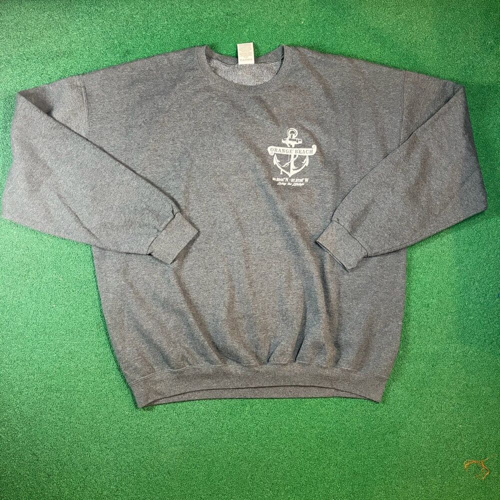 Size 2XL Mens – Orange Beach Alabama Anchor Compass Graphic Crewneck Sweatshirt